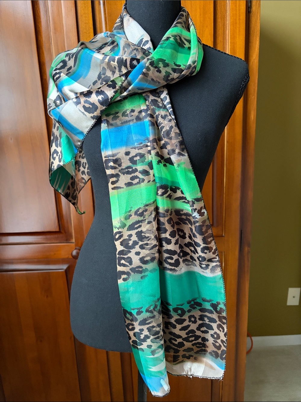 Green/Blue/Brown Leopard Stripe Scarf